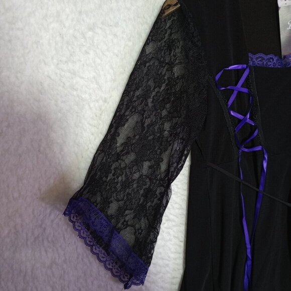 Dare To Wear Purple/Black Lace Up Bell Lace Sleeve Gothic Top Women's Size M NEW - Picture 12 of 15